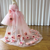 MQTIME  -  Elegant Arabic Pink Girl Dress with Flowers Dubai Baby Kids Princess Birthday Wedding Party Holiday Gown 2024 J254