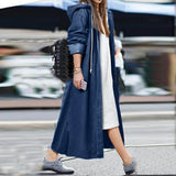 MQTIME  -  Fashion Streetwear Overcoat Chic Long Hooded Outwear Women Casual Denim Jacket Single-breasted Cardigan Ankle Length Coat