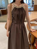 MQTIME  -  Latest French Design Women's Dress Solid Elegant Sleeveless Off Shoulder Strap Dress Maxi Dress