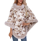 MQTIME  -  Women's Vintage Leopard Knitted Poncho with Fur Collar European And American Style Colorful Pullover Sweater for Autumn Winter