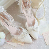 MQTIME  -  Lolita Female Shoes Heels White Heels White Wedding Bridal Shoes Luxury Heels Bow Elegant Women's White Shoes Stilettos