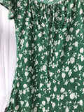 Mqtime Women Short Sleeve 100% Viscose Mid-Length Dress Casual A-Line Summer New Female Square Collar Green Print Long Robe