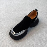 MQTIME  -  Women's retro sponge sole thick sole height increasing loafers women's frosted one foot kick round toe simple small shoe