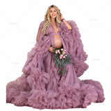 MQTIME  -  Luxury Customized Maternity Dresses for Photoshoot Tulle Robe Wedding Bridal Sleepwear Nightwear Front Split BabyShower Gown