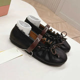 MQTIME  -  Ins style Fashion Pleated Bowknot Ruffle Women Ballet Flats Spring Summer Soft Leather Mary Janes Walking Loafers Casual Shoes