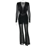 MQTIME  -  Sexy See Through Deep V-neck Women Jumpsuit Black Long Sleeve High Waist Jumpsuit Autumn Slim Elegant Party Clubwear