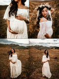 MQTIME  - Maternity Photoshoot Dress Stylish Maternity Lace Maxi Dress with Off-Shoulder Design for Photography Sessions