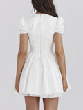 MQTIME  -  Summer New French V-neck Women Short Sleeved Dress Elegant Charm Female Evening Dresses