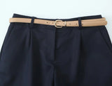 MQTIME  -  New summer women's clothing casual fashion simple loose versatile belt pleated commuter wide-leg shorts
