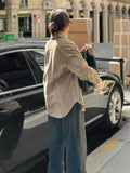 MQTIME  -  Vintage Brown Suede Shirt Fall-winter Small Loose Midi Cardigan Top Women