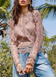 MQTIME  -  New Women's Sexy Hollow Out Long Sleeve Lace Shirt Top Temperament Commuting Female Fashion Elegant Translucent Blouses