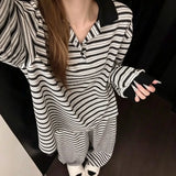 MQTIME  -   Contrast Stripe Pajama Set Women Autumn Lapel Collar Long Sleeve 2Pcs Wearable Outside Home Loungewear Casual Nightwear Ladies