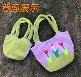 MQTIME  -  Floral Plush Y2k Handbag Women New Summer Vintage Fur Soft Chic Casual Mini Tote Bags Ladies Harajuku Cute Shoulder Bag