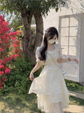 MQTIME  - Chic and Elegant Woman Dress Puff Sleeve Chiffon Dress 2024 New Summer Fairy Dress One Piece Korean Style Summer