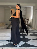  MQTIME  -  Elegant Black Satin Halter Vests For Women 2026 New Scarf Neck Backless Sleeveless Tank Female High Street Chic Lady Party Tops