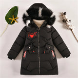 MQTIME   -30℃ Winter Padded Warm Jackets Girls Thick Plus Velvet Long Style Coats Teen Kids Heavy Cold-proof Hooded Windbreaker Snowsuit