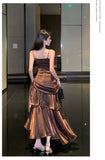 MQTIME  -  Women's Elegant Ruffles Long Dresses Fashion Spaghetti Strap Sleeveless Princess Party Dress Summer Slim Waist Casual Vestidos