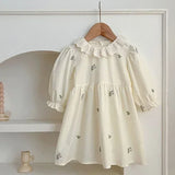  MQTIME  -  New Autumn Children Clothes 2-6 Yrs Baby Girl Party Dress Long Sleeved Cotton Solid Color Kids Princess Dresses