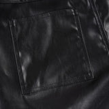 MQTIME  -  Faux Leather Mini Shorts Women Black Button Detail Zipper Pockets Low Rise Casual Going Out Club Party Night Out Outfit