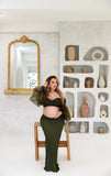 MQTIME  -  Blackish Green Tulle Maternity Photography Dress Set Off-shoulder Plus Size Sexy Pregnancy Gown for Women Photoshoot 2024