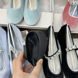 MQTIME  -  Velvet Rhinestone Ballet Flats Shoes Women Shiny Crystal Elegant Mary Janes Shoes Ladies Casual Streetwear Daily Soft Loafers