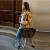 MQTIME  -  Casual Suede Brown Short Jacket Women Retro Solid Loose Single-breasted Full Sleeve Female Coat Chic High Street Lady Outerwears