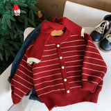 MQTIME  -  Toddler Boys Knitwear Winter Striped Thick Warm Kids Baby Boy Sweater Single Button Closure Little Boy Versatile Pullovers+Scarf