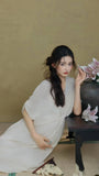 MQTIME  -  Women Maternity Photoshoot French White Elegant V-neck Off-shoulder Dress for Pregnancy Studio Photoshoot Clothing Fotografia