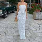 MQTIME  -  Sexy Strapless Off Shoulder High Waist Dress Elegant Lace Sleeveless Banquet Dress Temperament Slim Backless Hug The Hips Dress