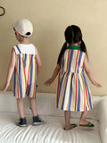 MQTIME  -  Siblings Clothing 1-10Y Girls' Striped Sleeveless Lapel Dress Boys' Straps Overall Shorts Summer Children's Clothes