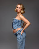 MQTIME  -  ﻿ Maternity Dress PhotoShoot Pregnancy Gown Elegant Belly Bump Photography Outfit for Baby Shower Studio Summer Button denim top