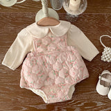 MQTIME  -  Winter Newborn Baby Girls Clothing Suit Printed Cardigan Sleeveless Jumpsuit T-shirt Infant Baby Girl Thicken Warm Clothes Set