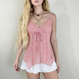  MQTIME  -  Spring and Summer Lace V-neck Lace-up Small Vest Lace-up Small Short Halter Shirt