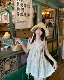 MQTIME  -  Woman Dress Sweet Elegant Floral Printed Lace Patchwork Sleeveless Bow Summer Fashion Party Mini Dresses Female Casual