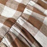  MQTIME  -  Vintage Brown Plaid Girls' Bubble Sleeved Dress Summer New Cute Baby Girl Round Neck Waist Pleated Loose Dresses