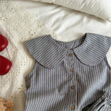  MQTIME  -  New Summer Baby Girls Striped Sets Peter Pan Collar Tops Shorts 2pcs Korean Style Toddlers Kids Chic Outfits