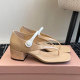MQTIME  -  Clip Toed Sandals for Women New Fashionable and Versatile Square Toe Thick Heel Single Button Mary Jane Shoes