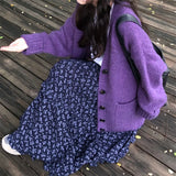MQTIME  -  Women Knitting Cardigan Autumn Winter Women's Lazy Cardigan Purple V Neck Soft Cozy Oversized Sweater Casual Knit Outerwear