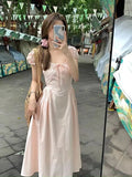 MQTIME  -  Woman Dress Sweet Square Collar Drawstring Square Collar Short Sleeve Summer Fashion Princess Female Elegant Dresses