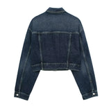  MQTIME  -  Women Dark Blue Denim Coat Heart Pattern Outerwear Long Sleeve Single Breasted Jacket Spring Female Chic Top Coats