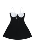MQTIME  -  Elegant Floral Embroidered Dress Sleeveless V-Neck Tie-Up Front A-Line Mini Dress Summer Casual  Fit Dress