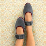 MQTIME  -  Pleated Elastic Band Velvet Ballet Flats Shoes Women Spring Autumn Gray Hand Stitch Mary Janes Casual Streetwear Slip-on Loafers
