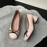 Mqtime Designers Butterfly-knot Women Pumps Fashion Shallow Slip On Thick Low Heel Sandalias Ladies Elegant Outdoor Mary Jane Shoes