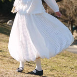 MQTIME  -   classic bud  polka dot splicing layers rich skin feel soft spring puffy skirt women  Slight Strech