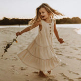 MQTIME  -  Girls Bohemian Long Maxi Linen Dress Summer New Beach Style Ruffled Casual Sleeveless Suspender Dresses TZ227