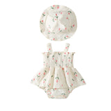 MQTIME  -  2025 Summer Baby Girls Bodysuit & One Piece Full of Tulip Print Girls Clothes Camisole Bodysuit With Hat