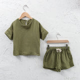  MQTIME  -  Children's Casual Daily Suit 100% Cotton Muslin Summer New Boys And Girls Loose T-Shirt + Drawstring Shorts 2pcs Sets