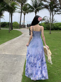 MQTIME  - Summer For Women Dresses Fashion Floral Print Ruffles Sundresses Bohemian Casual Long Vacation Holiday Bodycon Dress Seaside