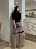 MQTIME  -  Polka Dot Gauze A-line Skirt Female Summer Long Temperament Shaggy Skirt Sweet Cake Long Dress Korean Fashion Faldas