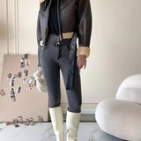 MQTIME  -  Woman's Fashion Thick Warm Faux Shearling Jacket Coat Women Vintage Long Sleeve Belt Hem Female Leather Outerwear Chic Tops